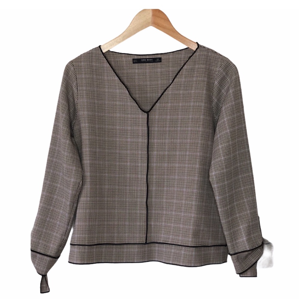 Zara Houndstooth Black & Brown Print Blouse